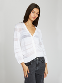 Pointelle 3/4 Puff Sleeve Cardigan in Bleach White