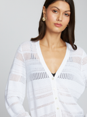 Pointelle 3/4 Puff Sleeve Cardigan in Bleach White