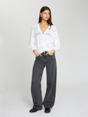 Pointelle 3/4 Puff Sleeve Cardigan in Bleach White