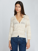 Pointelle 3/4 Puff Sleeve Cardigan in Latte