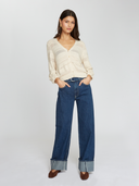 Pointelle 3/4 Puff Sleeve Cardigan in Latte