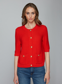 N14469 | Button Front Elbow Sleeve Jacket W/ Pockets in Apple | Autumn Cashmere