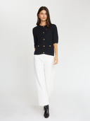 Button Front Elbow Sleeve Jacket W/ Pockets in Navy