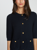 Button Front Elbow Sleeve Jacket W/ Pockets in Navy