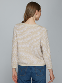 Cropped Texture Stitch V-Neck Jacket in Natural Combo