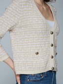 Cropped Texture Stitch V-Neck Jacket in Natural Combo