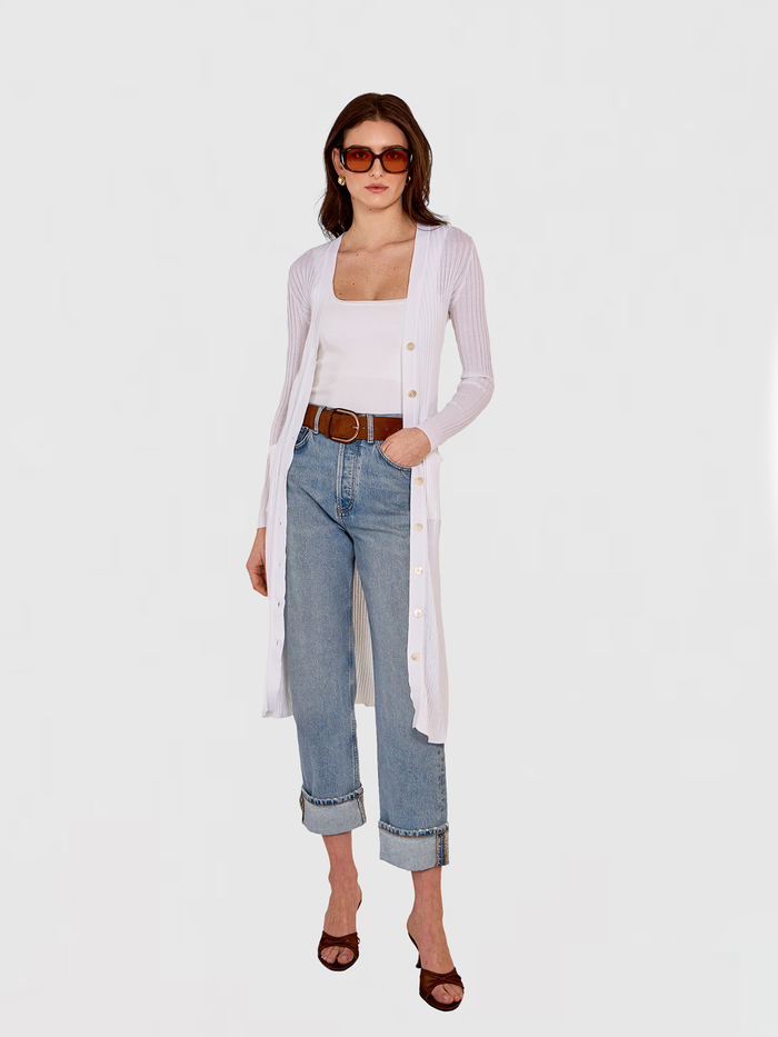 autumn cashmere Rib Maxi Cardigan in Bleach White