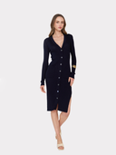 Cotton Rib Maxi Cardigan in Navy Blue