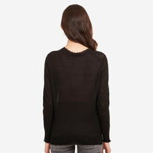 Load image into Gallery viewer, Women’s Distressed Edge Crew in Black by Autumn Cashmere. 100% Cotton