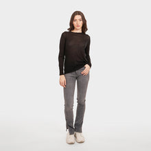 Load image into Gallery viewer, Women’s Distressed Edge Crew in Black by Autumn Cashmere. 100% Cotton