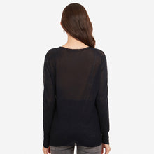Load image into Gallery viewer, Women’s Distressed Edge Crew in Navy Blue by Autumn Cashmere. 100% Cotton