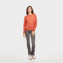 Women’s Distressed Edge Crew in Papaya by Autumn Cashmere. 100% Cotton