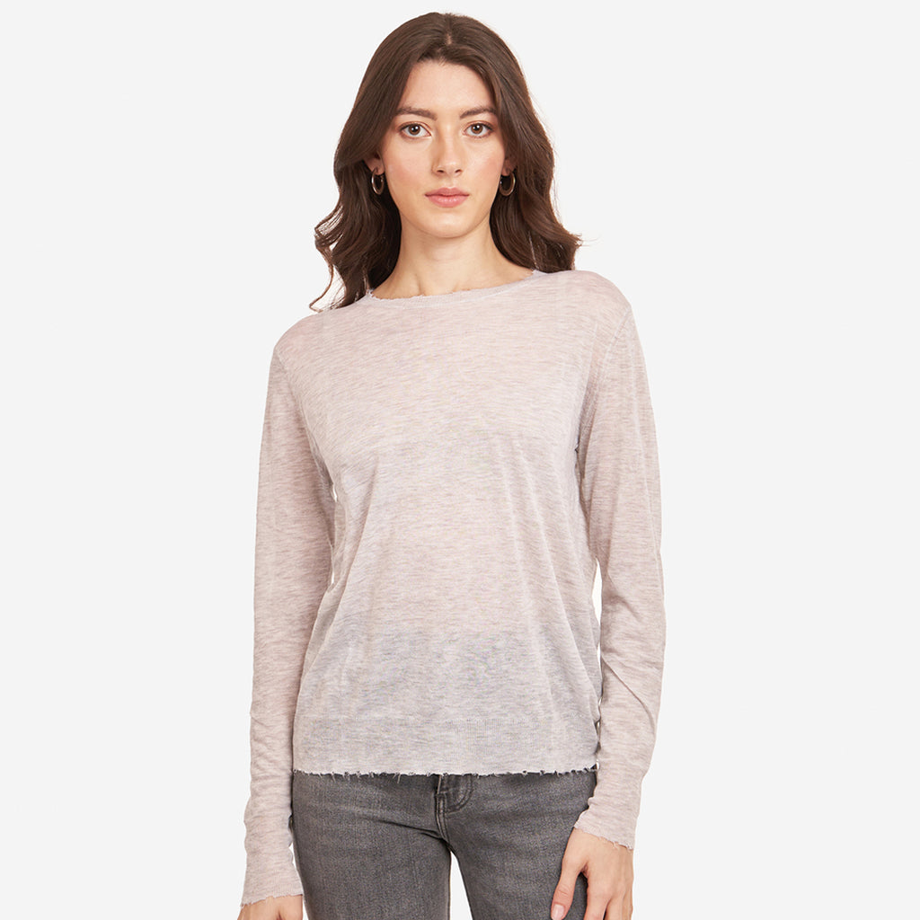 Women’s Distressed Edge Crew in Platinum by Autumn Cashmere. 100% Cotton