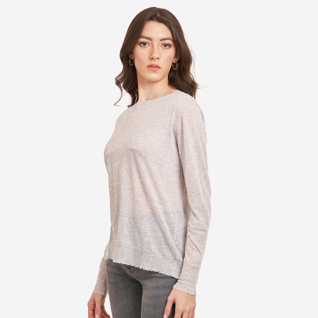 Women’s Distressed Edge Crew in Platinum by Autumn Cashmere. 100% Cotton