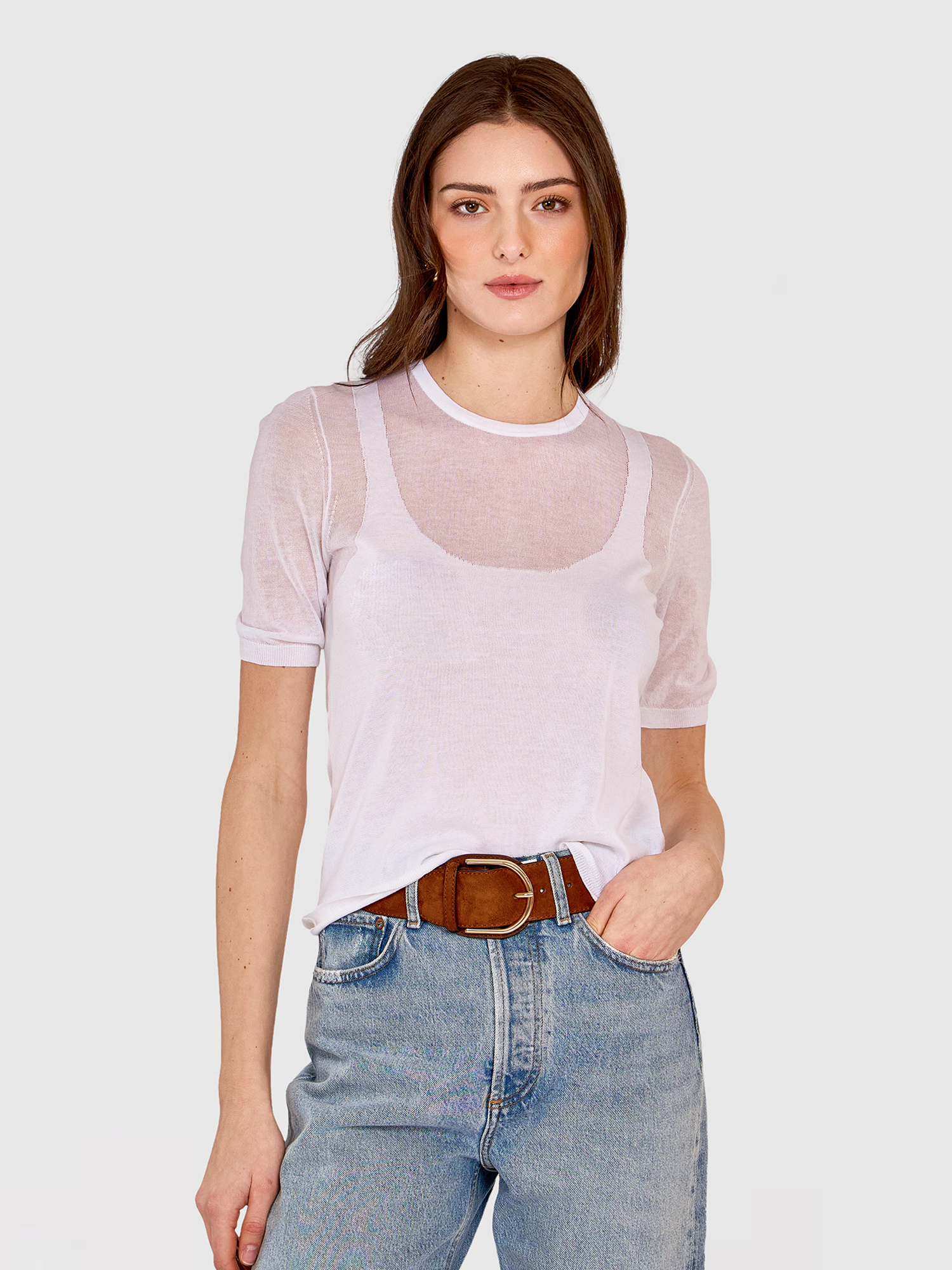 アパルトモン Cashmere Silk Sheer Border TShirt アパルトモン Cashmere Silk Sheer Border TShirt