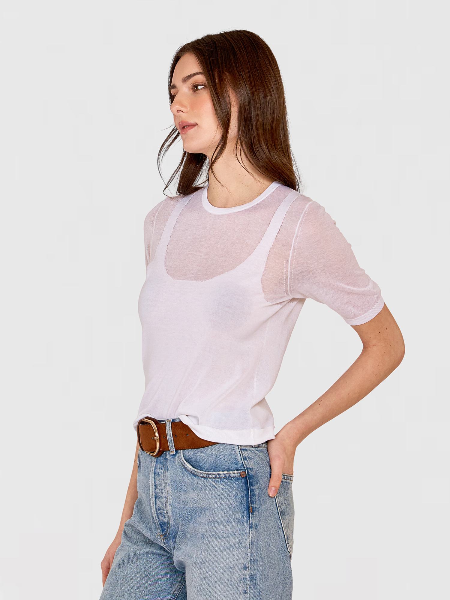 アパルトモン Cashmere Silk Sheer Border TShirt アパルトモン Cashmere Silk Sheer Border TShirt