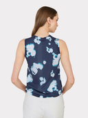 Distressed Edge Blotch Print Muscle Tee in Navy Blue Combo