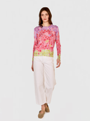 Gradient Botanic Print Distressed Crew in Pastel