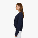Cropped V Neck Cardigan W/ Pockets in Navy