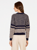 2-Tone Jacquard Cropped V-Neck Cardigan in Navy/Sand