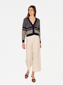 2-Tone Jacquard Cropped V-Neck Cardigan in Navy/Sand