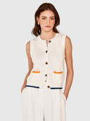 Button Front Vest W/ Contrast Details in White