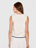 Button Front Vest W/ Contrast Details in White