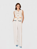 Button Front Vest W/ Contrast Details in White