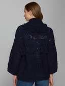 Southwest Fringed Cotton Shawl Collar Throw in Navy