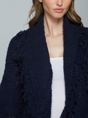 Southwest Fringed Cotton Shawl Collar Throw in Navy
