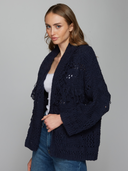 Southwest Fringed Cotton Shawl Collar Throw in Navy