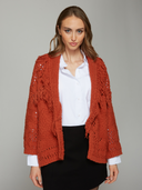 Southwest Fringed Shawl Collar Throw in Persimmon | Autumn Cashmere | NHT14341