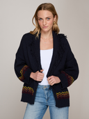 Sunrise Fringed Shawl Collar Throw in Navy Combo