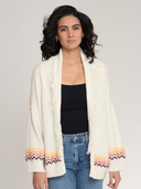 Sunrise Fringed Shawl Collar Throw in White Combo