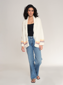 Sunrise Fringed Shawl Collar Throw in White Combo