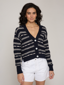 Cropped V-Neck Cardigan 2-Tone in Navy/Sand