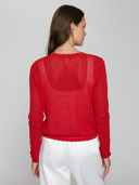 L/S Mesh Cardigan w/ Floral Motif in Maraschino