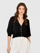 Drop Shoulder Cardigan W/ Ottoman Ribs in Black