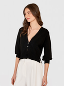 Drop Shoulder Cardigan W/ Ottoman Ribs in Black
