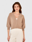 Drop Shoulder Cardigan W/ Ottoman Ribs in Mushroom