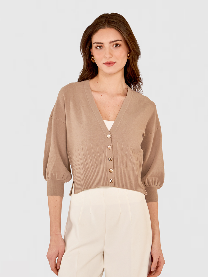 autumn cashmere Drop Shoulder Cardigan w/ Ottoman Ribs in Mushroom
