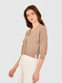 Drop Shoulder Cardigan W/ Ottoman Ribs in Mushroom