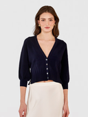 Drop Shoulder Cardigan W/ Ottoman Ribs in Navy