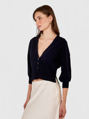 Drop Shoulder Cardigan W/ Ottoman Ribs in Navy