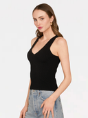 Micro Cabled V-Neck Tank in Black