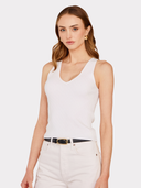 Micro Cabled V-Neck Tank in White