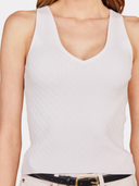 Micro Cabled V-Neck Tank in White