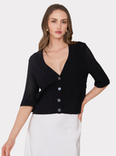 Pointelle V-Neck Cardigan in Black