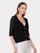 Pointelle V-Neck Cardigan in Black