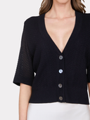 Pointelle V-Neck Cardigan in Black